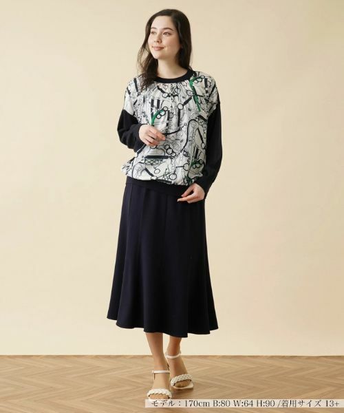 Leilian PLUS HOUSE / レリアンプラスハウス ニット・セーター | ベルト柄異素材切替ニットプルオーバー | 詳細1