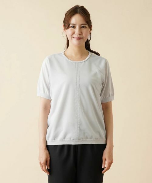 Leilian PLUS HOUSE / レリアンプラスハウス ニット・セーター | ラメラインチュール切替カットソー | 詳細4