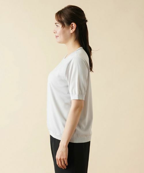 Leilian PLUS HOUSE / レリアンプラスハウス ニット・セーター | ラメラインチュール切替カットソー | 詳細5