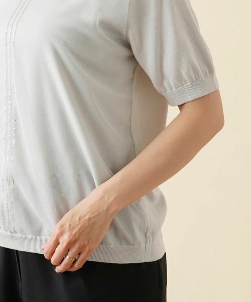 Leilian PLUS HOUSE / レリアンプラスハウス ニット・セーター | ラメラインチュール切替カットソー | 詳細9