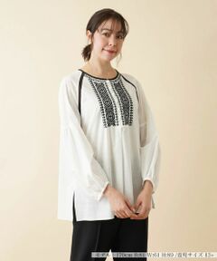 Leilian PLUS HOUSE / レリアンプラスハウス シャツ・ブラウス | 刺繍×レースボリュームスリーブブラウス