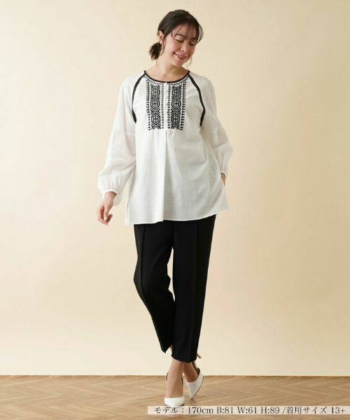 Leilian PLUS HOUSE / レリアンプラスハウス シャツ・ブラウス | 刺繍×レースボリュームスリーブブラウス | 詳細1