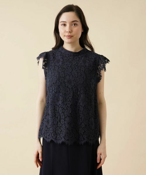 Leilian PLUS HOUSE/レリアンプラスハウス レースノースリーブブラウス【プラス企画】 ネイビー 13+ Leilian PLUS HOUSE/レリアンプラスハウス レースノースリーブブラウス【プラス企画】 ネイビー 13+