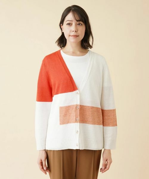 Leilian PLUS HOUSE / レリアンプラスハウス カーディガン・ボレロ | カラーブロックVネックカーディガン【HAND】 | 詳細7