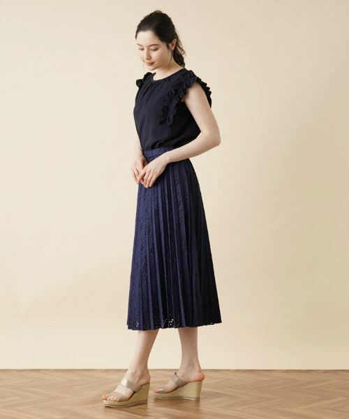 Leilian PLUS HOUSE / レリアンプラスハウス ロング・マキシ丈スカート | カットワークプリーツスカート | 詳細12