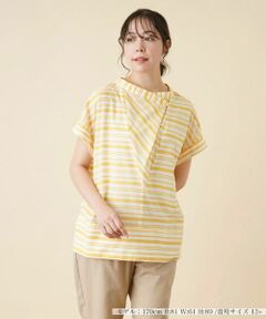 Leilian PLUS HOUSE / レリアンプラスハウス シャツ・ブラウス | 切替ボーダーハイネックブラウス