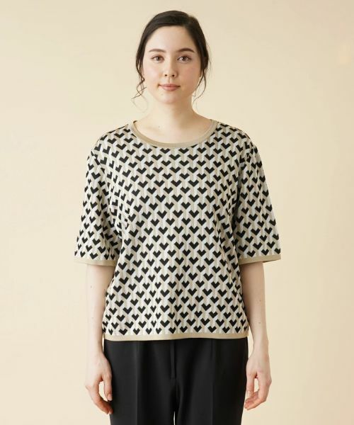 Leilian PLUS HOUSE / レリアンプラスハウス ニット・セーター | ジオメトリック柄クルーネックニット | 詳細4