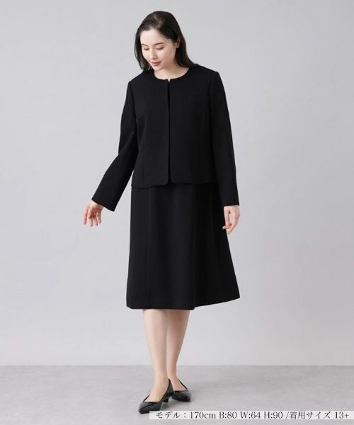 Leilian PLUS HOUSE/レリアンプラスハウス 【ブラックフォーマル】ジャケット×ワンピーススーツ ブラック 15+ Leilian PLUS HOUSE/レリアンプラスハウス 【ブラックフォーマル】ジャケット×ワンピーススーツ ブラック 15+