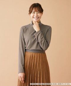 Leilian PLUS HOUSE / レリアンプラスハウス カットソー | ナローボーダーハイネックカットソー