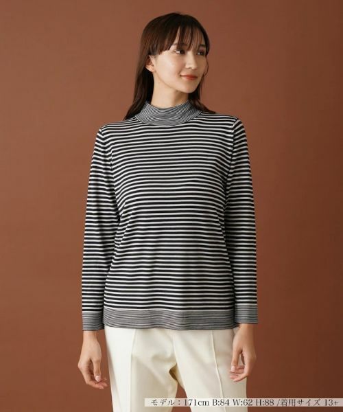 Leilian PLUS HOUSE/レリアンプラスハウス ボーダーハイネックカットソー ネイビー 13+ Leilian PLUS HOUSE/レリアンプラスハウス ボーダーハイネックカットソー ネイビー 13+