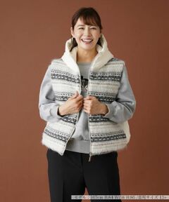 Leilian PLUS HOUSE / レリアンプラスハウス テーラードジャケット | フェアアイル柄切替フーデッドベスト