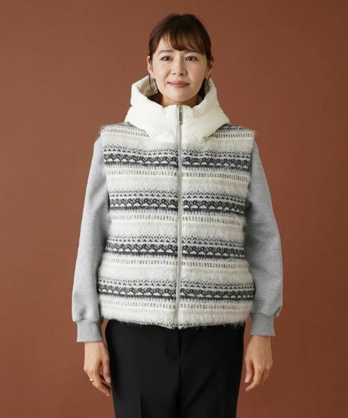 Leilian PLUS HOUSE / レリアンプラスハウス テーラードジャケット | フェアアイル柄切替フーデッドベスト | 詳細4