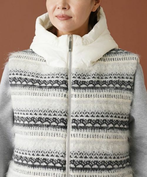 Leilian PLUS HOUSE / レリアンプラスハウス テーラードジャケット | フェアアイル柄切替フーデッドベスト | 詳細7