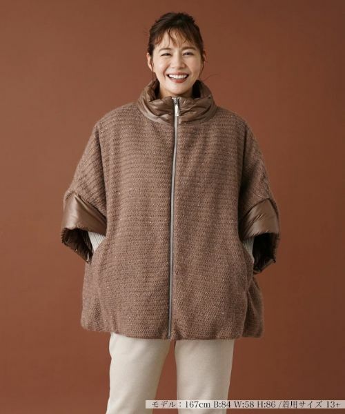 Leilian PLUS HOUSE/レリアンプラスハウス スパンコールハイネックブルゾン キャメル系 13+ Leilian PLUS HOUSE/レリアンプラスハウス スパンコールハイネックブルゾン キャメル系 13+