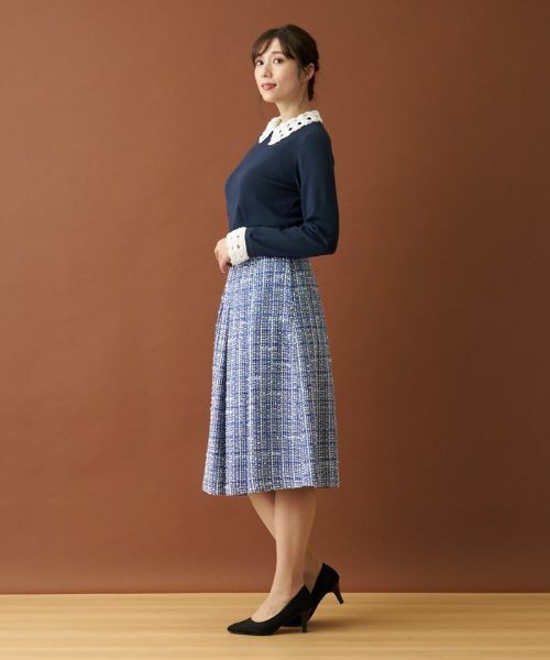Leilian PLUS HOUSE / レリアンプラスハウス ミニ・ひざ丈スカート | ファンシーツイードタックフレアスカート | 詳細12