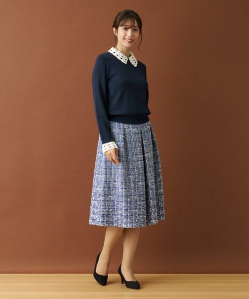 Leilian PLUS HOUSE / レリアンプラスハウス ミニ・ひざ丈スカート | ファンシーツイードタックフレアスカート | 詳細14