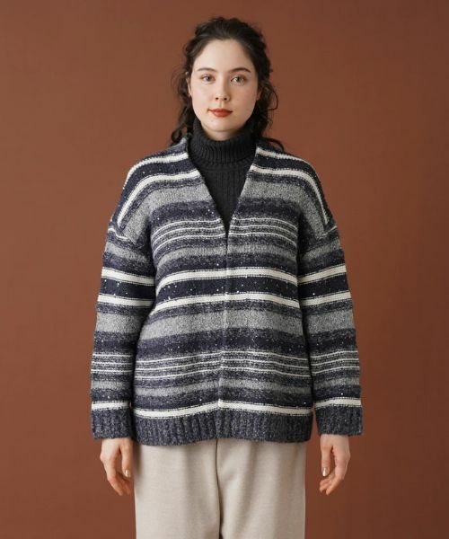 Leilian PLUS HOUSE / レリアンプラスハウス カーディガン・ボレロ | マルチボーダースパンコールカーディガン | 詳細4