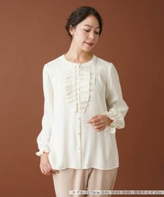 Leilian PLUS HOUSE / レリアンプラスハウス シャツ・ブラウス | ラッフルフリルバンドカラーブラウス【プラス企画】