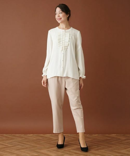 Leilian PLUS HOUSE / レリアンプラスハウス シャツ・ブラウス | ラッフルフリルバンドカラーブラウス【プラス企画】 | 詳細1
