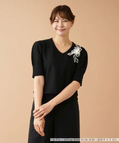 Leilian PLUS HOUSE / レリアンプラスハウス ニット・セーター | フラワー刺繍Vネックニット