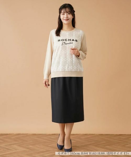 Leilian PLUS HOUSE / レリアンプラスハウス ニット・セーター | レース切替ロゴニット【ROCHAS Premiere】 | 詳細1