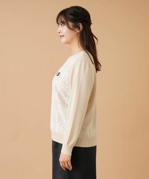 Leilian PLUS HOUSE / レリアンプラスハウス ニット・セーター | レース切替ロゴニット【ROCHAS Premiere】 | 詳細5