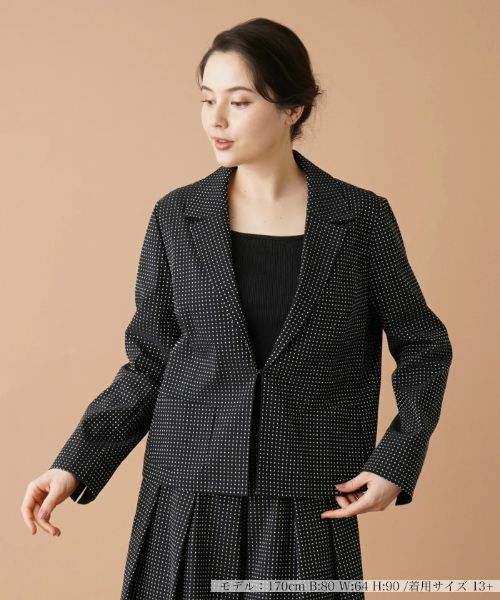 Leilian PLUS HOUSE/レリアンプラスハウス ドットテーラードジャケット ブラック 13+ Leilian PLUS HOUSE/レリアンプラスハウス ドットテーラードジャケット ブラック 13+