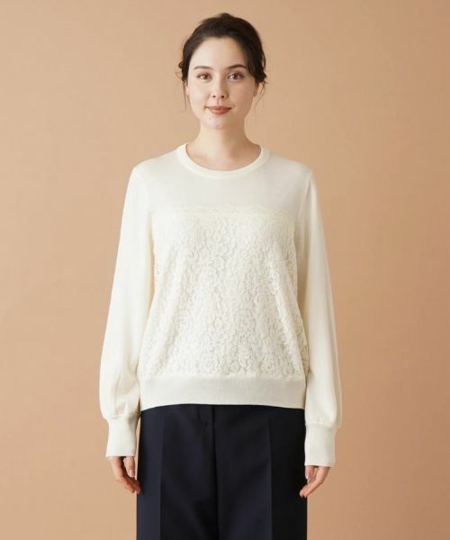 Leilian PLUS HOUSE / レリアンプラスハウス ニット・セーター | レース切替ニットプルオーバー | 詳細4