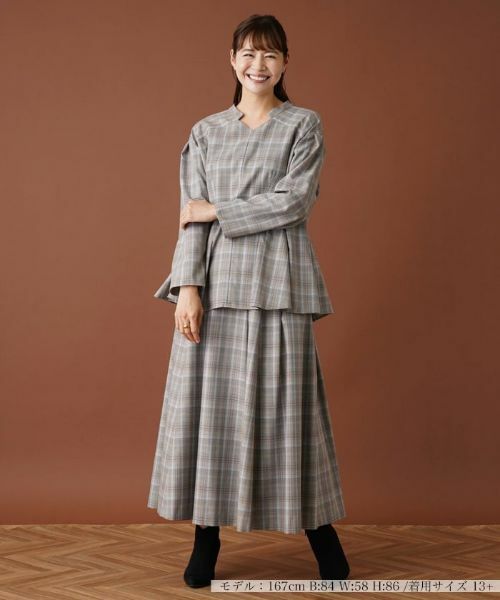 Leilian PLUS HOUSE / レリアンプラスハウス シャツ・ブラウス | 【セットアップ対応商品】チェックペプラムブラウス【Leilian：EZUMI】 | 詳細1