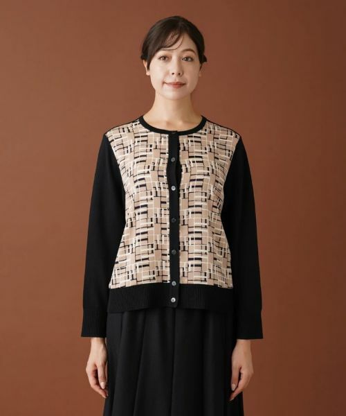 Leilian PLUS HOUSE / レリアンプラスハウス カーディガン・ボレロ | 幾何学柄切替カーディガン | 詳細4