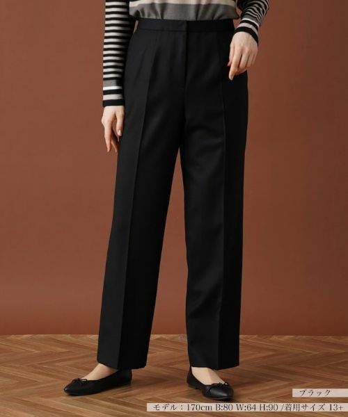 Leilian PLUS HOUSE/レリアンプラスハウス センタープレスパンツ ブラック 17+ Leilian PLUS HOUSE/レリアンプラスハウス センタープレスパンツ ブラック 17+