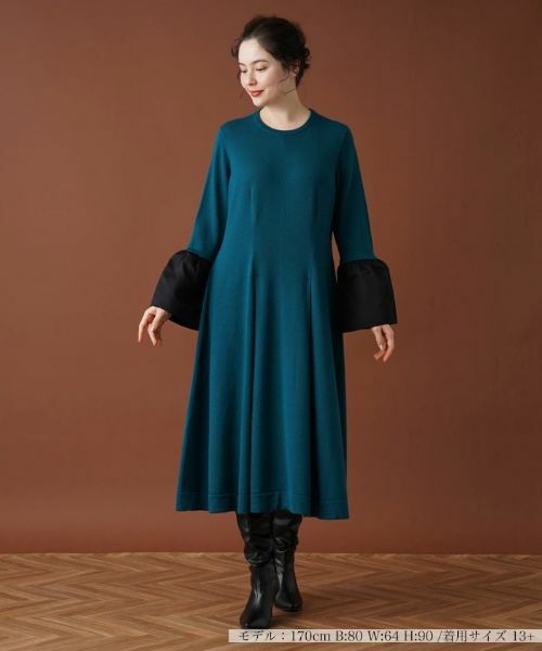 Leilian PLUS HOUSE / レリアンプラスハウス ドレス | ベルスリーブ切替フレアワンピース【Leilian：EZUMI】 | 詳細1