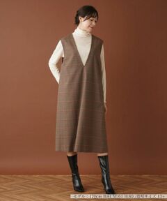 Leilian PLUS HOUSE / レリアンプラスハウス ロング・マキシ丈ワンピース | 【店舗人気】チェックVネックジャンパースカート