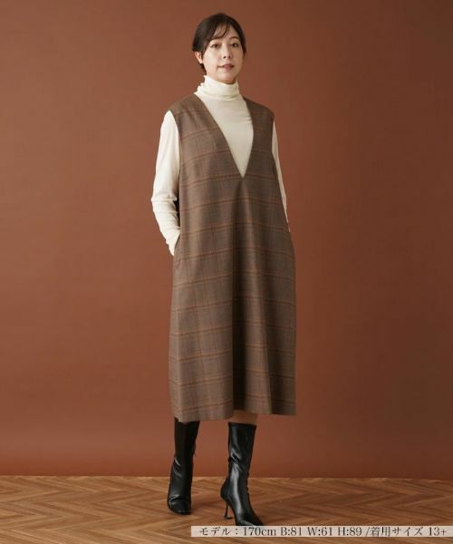 Leilian PLUS HOUSE / レリアンプラスハウス ロング・マキシ丈ワンピース | 【店舗人気】チェックVネックジャンパースカート | 詳細1