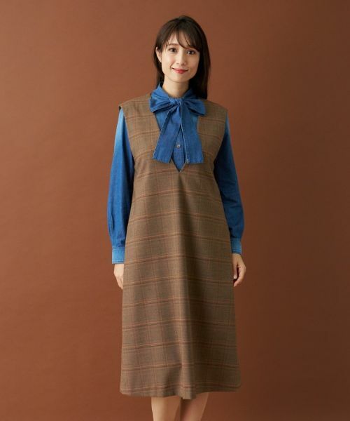 Leilian PLUS HOUSE / レリアンプラスハウス ロング・マキシ丈ワンピース | 【店舗人気】チェックVネックジャンパースカート | 詳細17