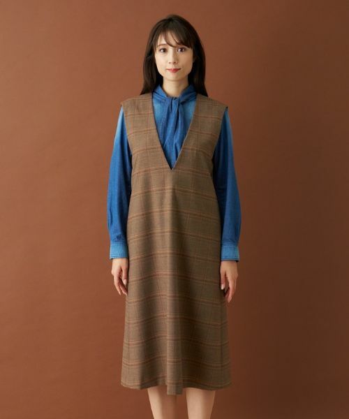 Leilian PLUS HOUSE / レリアンプラスハウス ロング・マキシ丈ワンピース | 【店舗人気】チェックVネックジャンパースカート | 詳細20