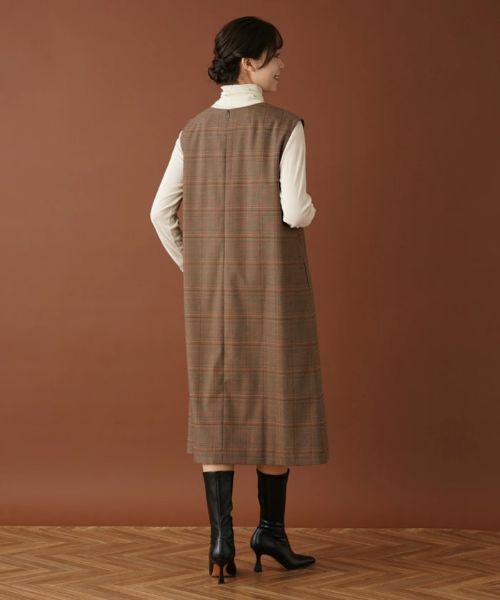 Leilian PLUS HOUSE / レリアンプラスハウス ロング・マキシ丈ワンピース | 【店舗人気】チェックVネックジャンパースカート | 詳細3