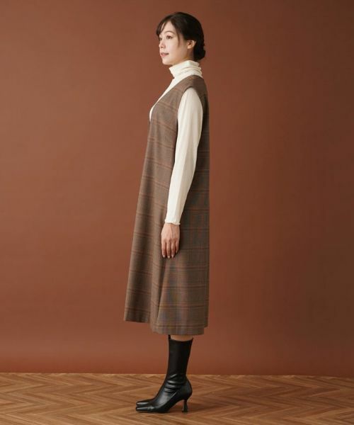 Leilian PLUS HOUSE / レリアンプラスハウス ロング・マキシ丈ワンピース | 【店舗人気】チェックVネックジャンパースカート | 詳細5