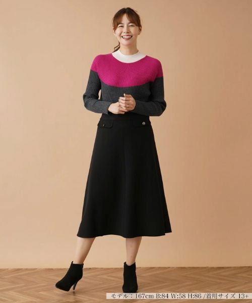 Leilian PLUS HOUSE / レリアンプラスハウス ミニ・ひざ丈スカート | 二重織りフレアスカート | 詳細1