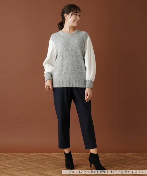 Leilian PLUS HOUSE / レリアンプラスハウス ニット・セーター | 異素材スリーブニットプルオーバー【NEMIKA】 | 詳細1
