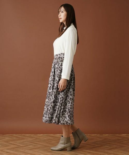 Leilian PLUS HOUSE / レリアンプラスハウス ミニ・ひざ丈スカート | レオパード柄フレアスカート | 詳細2