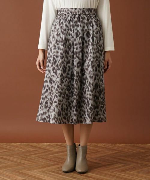 Leilian PLUS HOUSE / レリアンプラスハウス ミニ・ひざ丈スカート | レオパード柄フレアスカート | 詳細4