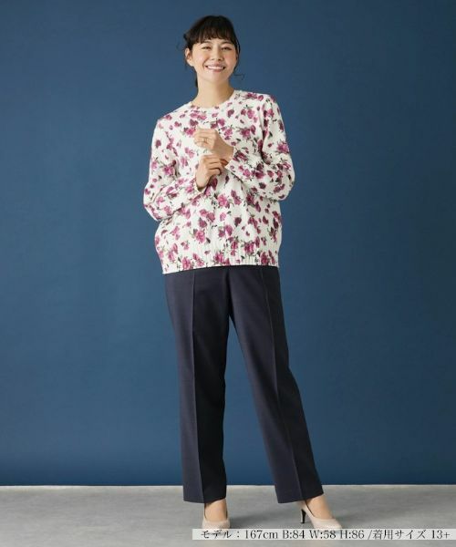 Leilian PLUS HOUSE / レリアンプラスハウス ニット・セーター | ローズ柄クルーネックニット | 詳細1