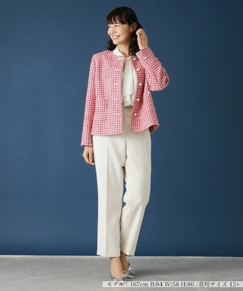 Leilian PLUS HOUSE / レリアンプラスハウス テーラードジャケット | 千鳥格子柄ノーカラージャケット | 詳細1