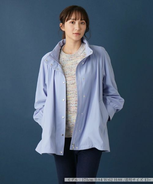 Leilian PLUS HOUSE/レリアンプラスハウス 【はっ水】2wayフードスタンドカラーコート スカイブルー 17+ Leilian PLUS HOUSE/レリアンプラスハウス 【はっ水】2wayフードスタンドカラーコート スカイブルー 17+