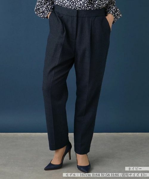 Leilian PLUS HOUSE/レリアンプラスハウス センタープレスパンツ ネイビー 13+