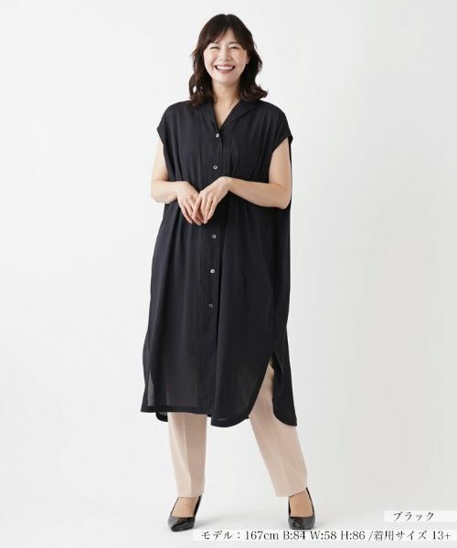 Leilian PLUS HOUSE/レリアンプラスハウス 前あきロングブラウス【プラス企画】 ブラック 17+