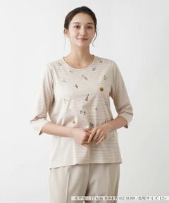 Leilian PLUS HOUSE / レリアンプラスハウス Tシャツ | 【店舗人気】7分袖ボーダーカットソー