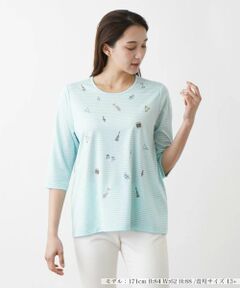 Leilian PLUS HOUSE / レリアンプラスハウス Tシャツ | 【店舗人気】7分袖ボーダーカットソー