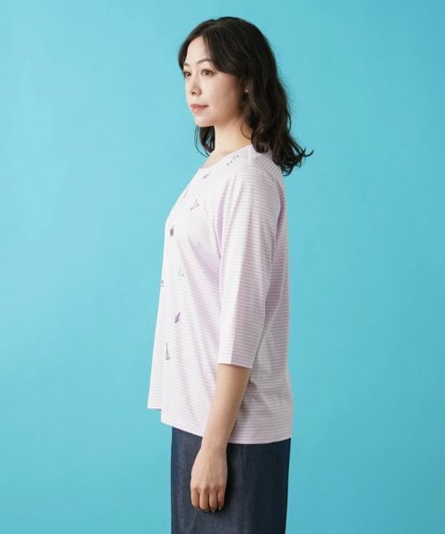 Leilian PLUS HOUSE / レリアンプラスハウス Tシャツ | 【店舗人気】7分袖ボーダーカットソー | 詳細5